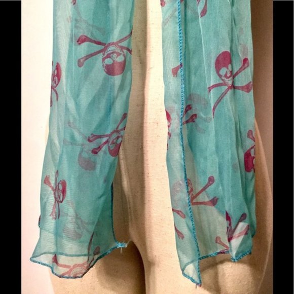 Turquoise Fashion Neck Scarf Purple Skulls Scarf - Picture 3 of 3